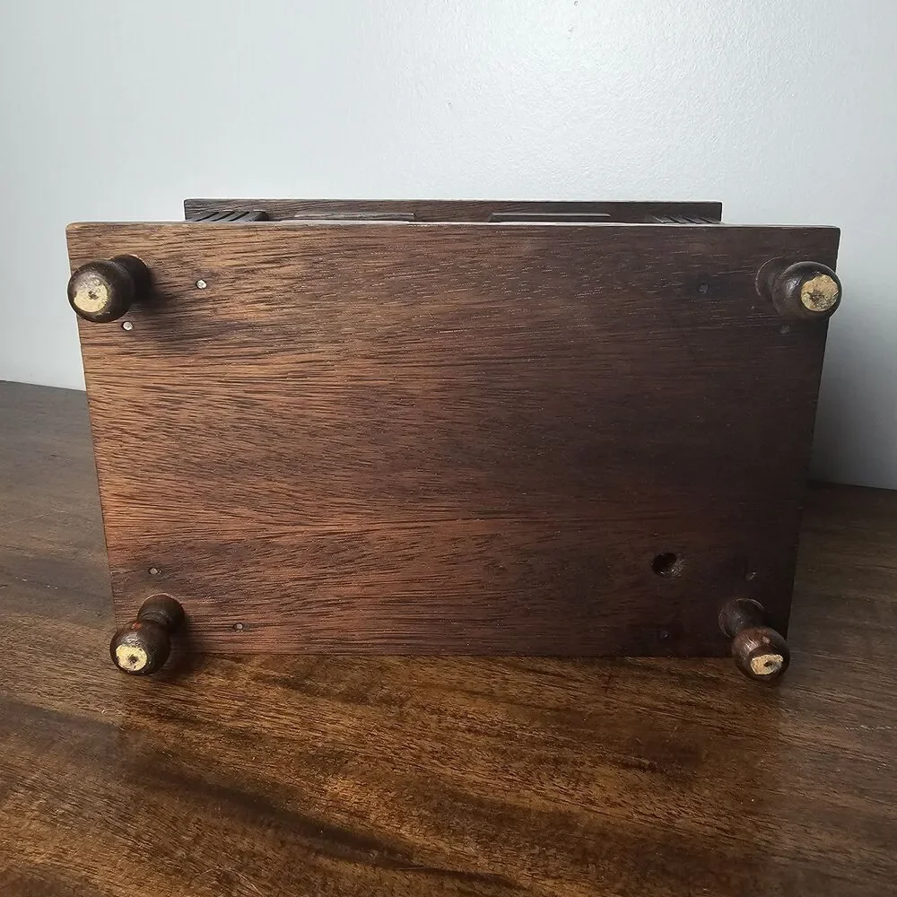 Vintage 1960s Retro Footed Wooden Jewelry Box, Mustard Gold Velvet Lined